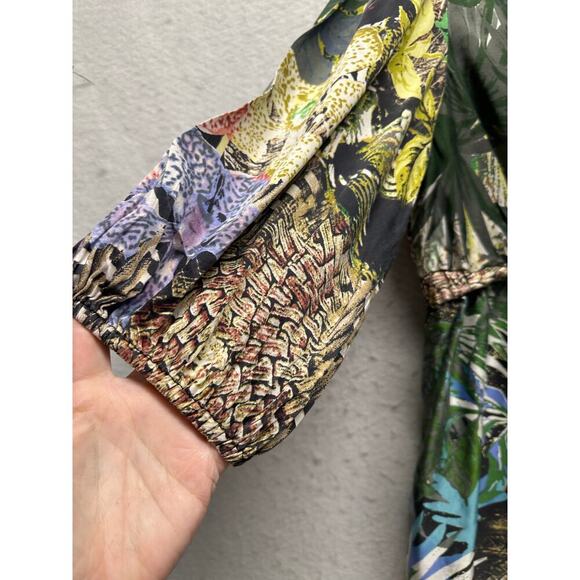 Vintage Cache 100% Silk Tropical Jungle Print Dress 12 – Boho Festival Y2K - Picture 2 of 12